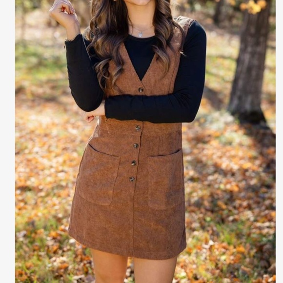 Solid Corduroy Button Down Pockets Corduroy Dress - Picture 1 of 9
